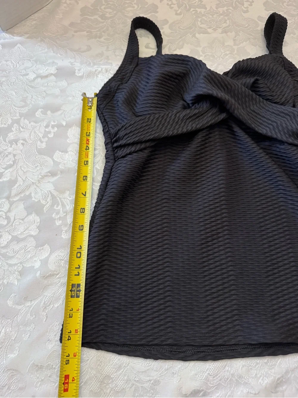Lands' End Size 8 Tankini Swimsuit Top Black Textured Resortwear‎ Wrap V Neck